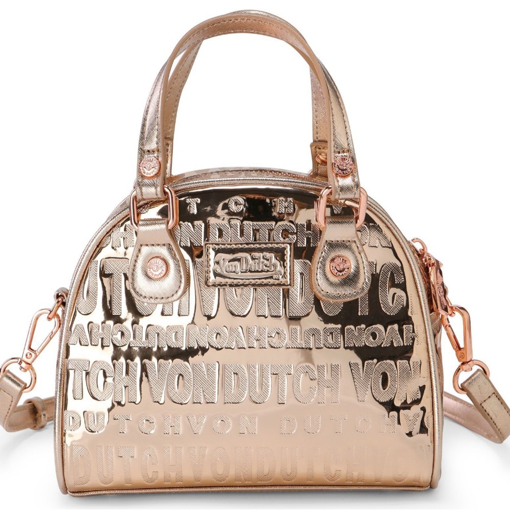 VON DUTCH ROSE GOLD REFLECTIVE BOWLING BAG NWT - Picture 2 of 7